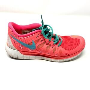 Nike Free 5.0 Women's Running Shoes Size 8 Neon Coral/Teal